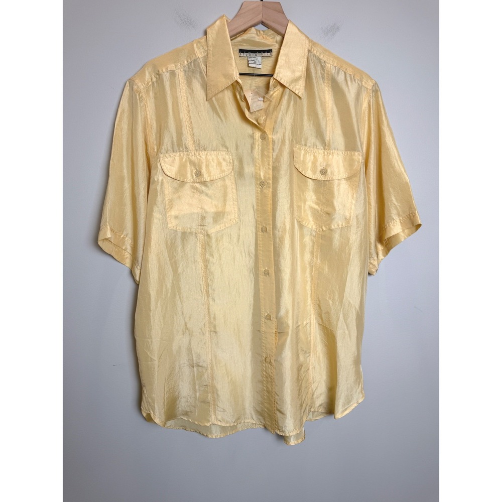 VTG NWT New York Studio Silk Womens M 100% Silk Butter Yellow Blouse Button Up